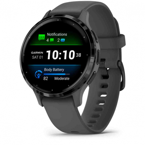 Garmin Venu 3S Lunette Gray acier inoxydable - bo�tier gris fonc� - bracelet en silicone gris fonc�