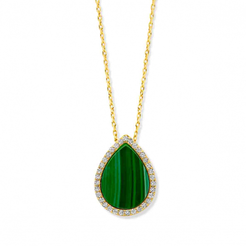 Collier Argent malachite et oxyde de zirconium  - Naiomy 