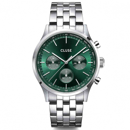 Montre Cluse Anth�or Multifunction Watch Steel Green, Silver Colour 