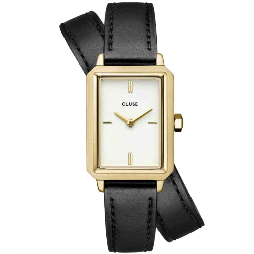 Montre Cluse Fluette Double Leather Black, Gold Colour