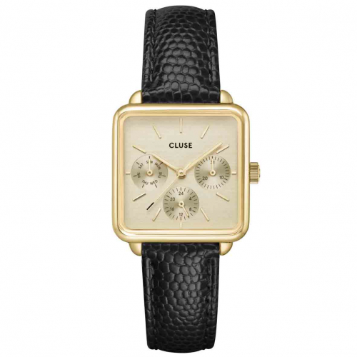 Montre Cluse T�tragone Multifunction Watch Leather, Black Lizard, Gold Colour 
