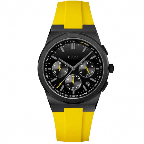 Montre Cluse Vigoureux Chrono Silicone Yellow, Black Colour
