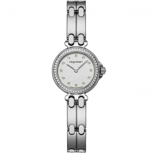 Montre Pequignet Moorea - Cadran Blanc avec Index & Lunette Diamants