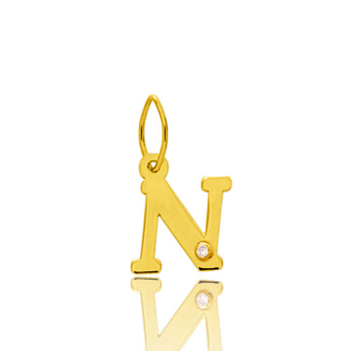 Pendentif or Jaune et diamant 0,01ct Initiale N