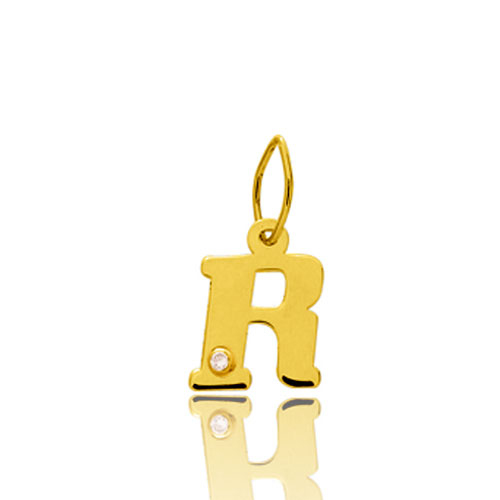 Pendentif or Jaune et diamant 0,01ct Initiale R