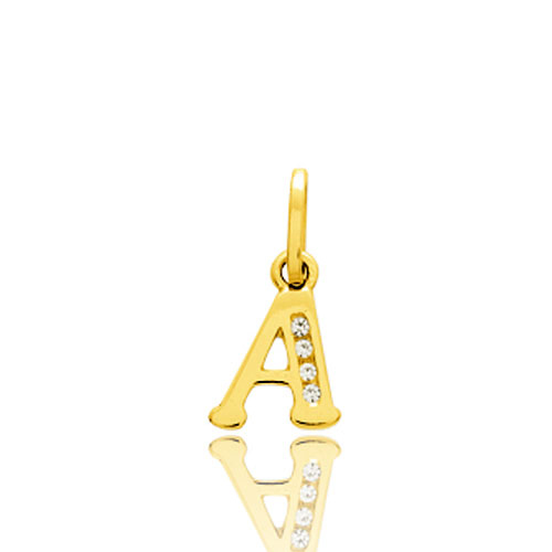Pendentif or Jaune et Oxyde de Zirconium Initiale A 