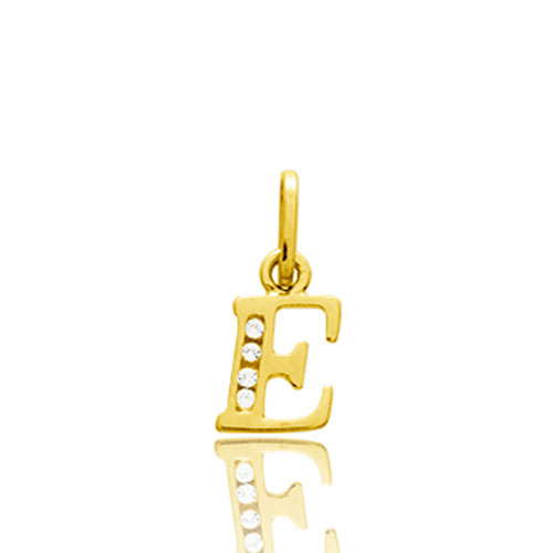 Pendentif or Jaune et Oxyde de Zirconium Initiale E