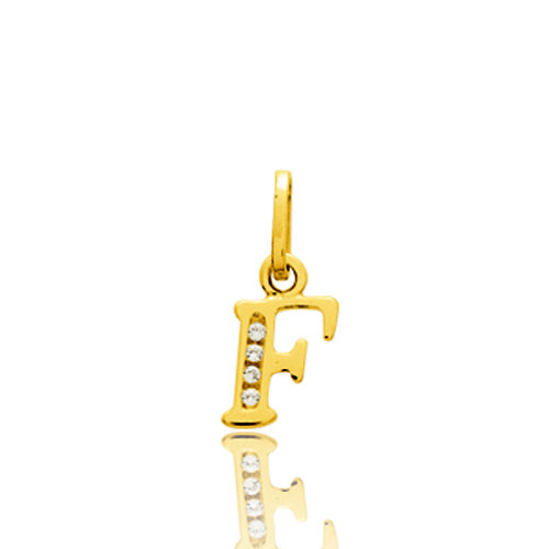 Pendentif or Jaune et Oxyde de Zirconium Initiale F
