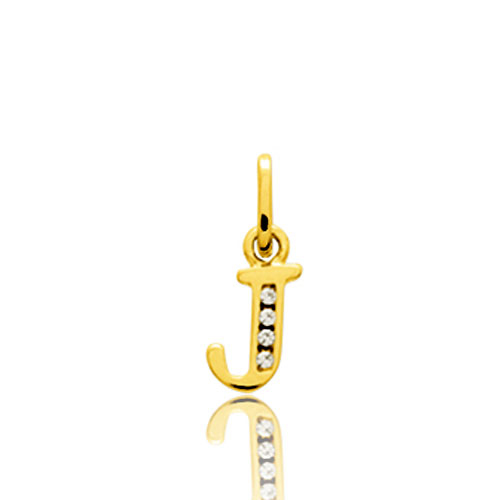 Pendentif or Jaune et Oxyde de Zirconium Initiale J