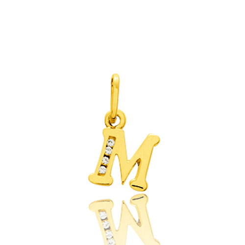 Pendentif or Jaune et Oxyde de Zirconium Initiale M