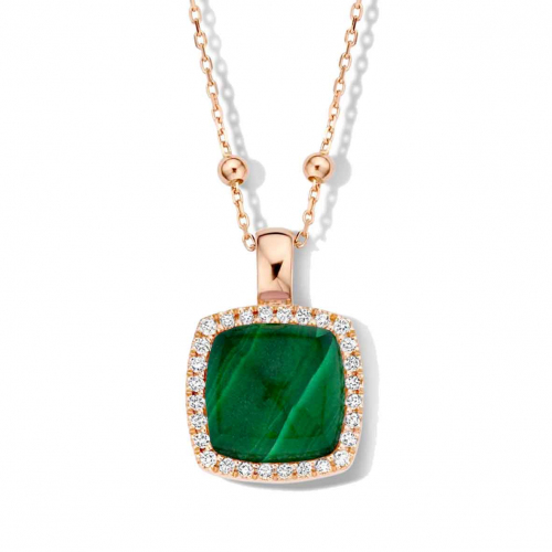 Pendentif Pantelleria cristal de roche sur malachite et diamants One More