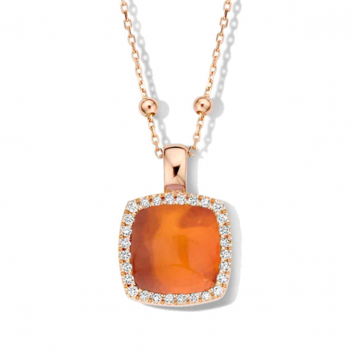 Pendentif quartz sur agate orange et diamants One More