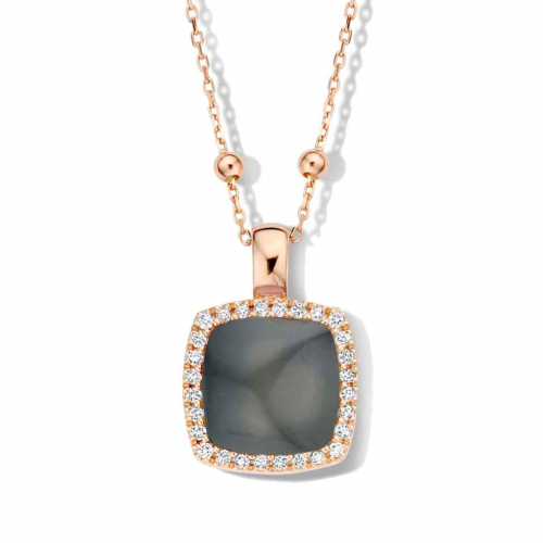 Pendentif quartz sur obsidienne arc en ciel et diamants One More