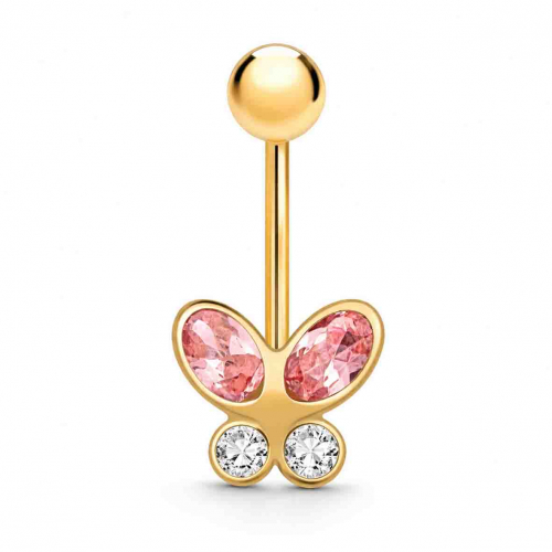 Piercing nombril papillon - Oxyde de Zirconium rose et blanc -